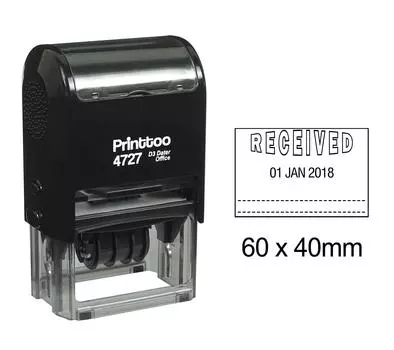 Printtoo Self Inking Dater Stamp с полученным текстом Date Rubber Stamp Office 60 mm x 40 mm.(Approx) чёрный