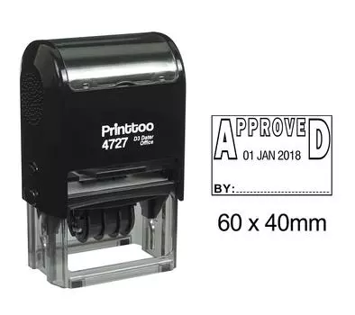 Printtoo Self Inking Dater Stamp с утвержденным текстом Date Rubber Stamp Office 60 mm x 40 mm.(Approx) чёрный