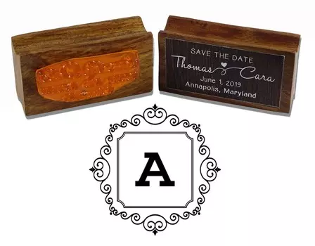 Printtoo Square Swirl Border Monogram Letter A Initial Wood Mounted Rubber Stamp Office 30 mm Diameter (Approx)