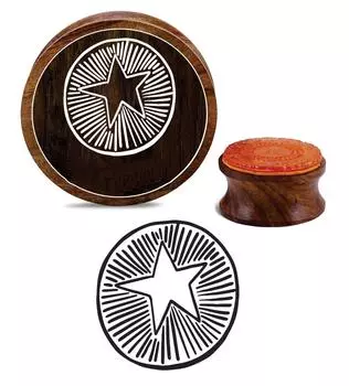 Printtoo Star Pattern Скрап-букинг Круглый деревянный блокнот с резиновой печатью Блок-2 2 Inch коричневый