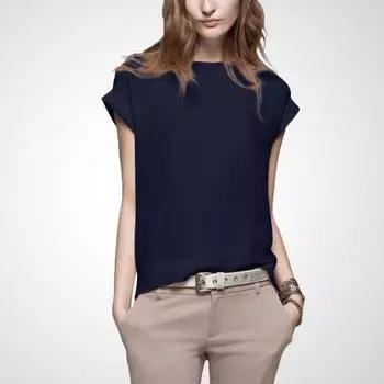 Приталенная модная трендовая футболка с коротким рукавом, стройнящая Navy blue L