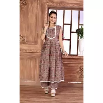Привлекательная одежда для вечеринок с принтом *КАМБРИЙСКИЙ ХЛОПОК* Пара Kurti имеет стандартный крой и изготовлена из высококачественных тканей и пряжи. S