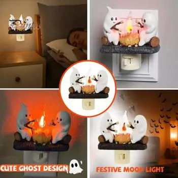 Призрачный костер мерцающий ночник Хэллоуин 3D мультфильм призрак светодиодный фонарь поддельный костер украшение для дома и офиса дети друзья семья фестиваль подарок US Plug