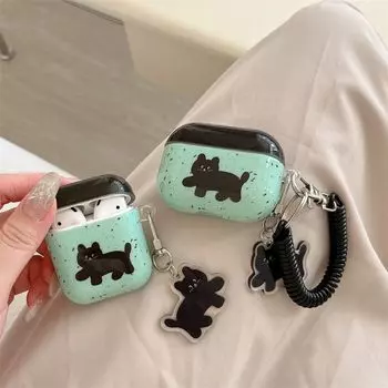 Pro2 Black Apple Wireless Bluetooth Earbuds Case AirPods Three Generation Drop-Resistant Silicone Case Huaqiang North Five Generation Female AirPods 4 Mint Green and Black Cat + Tag