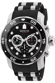 Pro Diver Quartz 48 мм Корпус из стали, черный, нержавеющая сталь, полиуретановый ремешок, черный циферблат 6977, обычный импорт, серебристый [Invicta] Мужские [Товар] чёрный