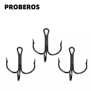 PROBEROS 2/4/6/8/10 # тройной крючок, рыболовный крючок для приманки, крючок для ложной наживки, рыболовный крючок из высокоуглеродистой стали, подходит для морской рыбалки, 50 шт. 10# чёрный