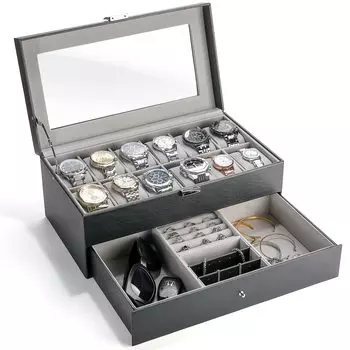 ProCase Watch Case [12 Watches], Watch & Jewelry Storage Box, Display Case, Organizing Small Items, Removable Base, Gift - Black