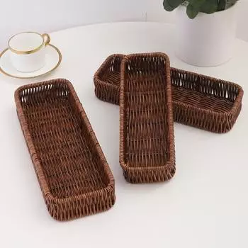 Прочная пластиковая корзина для хранения из искусственного ротанга, универсальная прямоугольная корзина для пикника, украшение для домашнего стола, тарелка для еды и хлеба