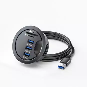 Прочный USB-концентратор-адаптер 5 в 1, диаметр 69 мм, USB-втулка для стола, широкая совместимость, USB-концентратор-адаптер чёрный