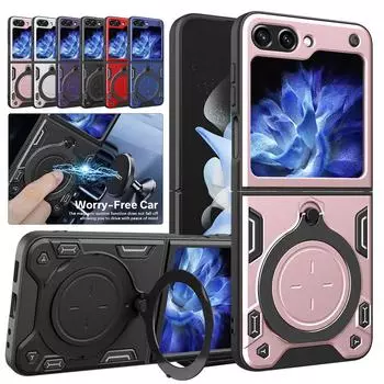 Прочный защитный чехол для Samsung Galaxy Z Flip 6 5 4, чехол-подставка, держатель, защита объектива, противоударный чехол Funda Coque Capa For Samsung Z Flip 6 чёрный