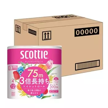 [Продается в коробке] Scotty Flower Pack 3x Туалетная бумага длительного действия, белая, 4 рулона, 75 м, двойная, 12 упаковок