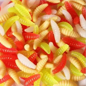 Продажа, 100 шт./лот, рыболовная приманка, 2 см, 0,3 г, личинка, мягкие приманки, запах червей, светящиеся креветки, рыболовные приманки белый