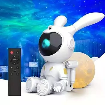 Проекционная лампа Bunny Moon Galaxy Projector Light, светодиодный ночник с дистанционным управлением для спальни, прикроватной тумбочки, вечеринки, рождественского подарка