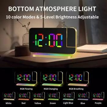 Проекционный будильник с RGB-ночником USB-порт для зарядного устройства Красочные светодиодные настольные часы для аксессуаров для спальни золотистый/ярко-розовый