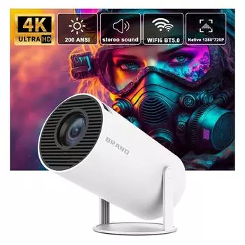 Проектор 4K Android 11 WiFi 200 ANSI Allwinner H713 HY300 BT5.0 1080P 1280 x 720P Портативный домашний кинотеатр на открытом воздухе EU Plug белый