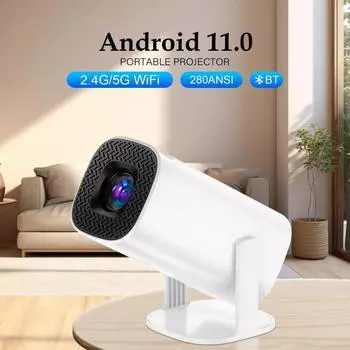 Проектор Android 11 с Wi-Fi 6 и Bluetooth Smart Mini Portable Projector 2,4 г 5,8 г Карманный уличный EU Plug белый