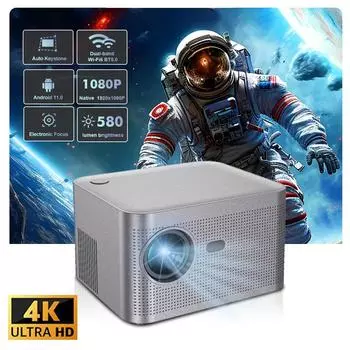 Проектор HY350 4K Android 11 580ANSI Wifi6.0 BT5.0 1080P Электрический фокус Домашний Уличный Смарт-проектор с инфракрасным голосовым пультом дистанционного управления EU Plug