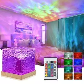 Проектор Ocean Wave Aurora, 16 цветов, динамическая вращающаяся хрустальная лампа с дистанционным управлением RGB для декора гостиной Night Light