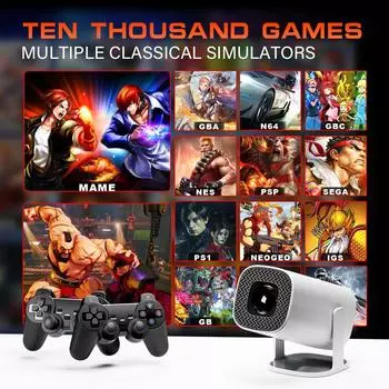 Проектор P30 Max 4K HD 1080P Bluetooth Android 11 с 2 беспроводными игровыми контроллерами, встроенными 3000 играми with EU Plug белый