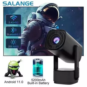 Проектор Salange K2 со встроенным аккумулятором 5200 мАч, 4K HD, Bluetooth, Android 11, для уличного кинотеатра с RGB-динамиком EU Plug белый