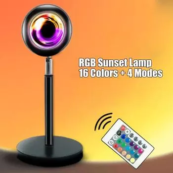 Проектор Sunset Lamp, вращающаяся головка лампы, проекционный свет Sunset с пультом дистанционного управления, 16 цветов RGB
