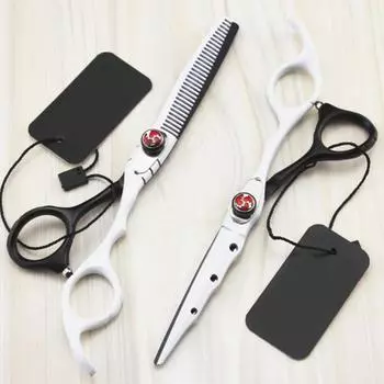 Professional 6 Inch White Hair Cutting Scissors Haircut Thinning Barber Makas Haircutting Shears Hairdresser Scissors