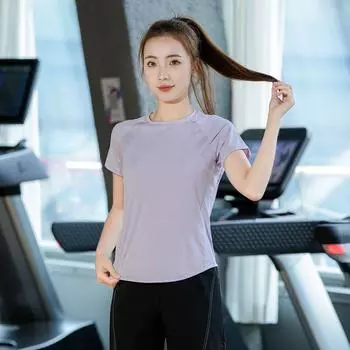 Professional Morning Run Quick Drying Clothes Summer Yoga Clothes Top Female Nude Feeling Slim fit Sports T-shirt Pilates Training Fitness Light purple 3XL