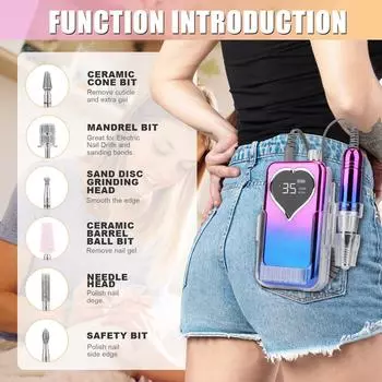 Professional Nail Rig Kit 35000RPM Rechargeable Portable Electric Nail File for Acrylic Gel Nail Manicure Pedicure Polish us