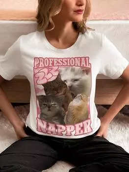 Professional Napper Funny Cat Meme T-shirt Gift for Her Goofy Ahh Tshirt Sleeping T-shirt Ironic Cats Shirt Retro Vintage Unisex S
