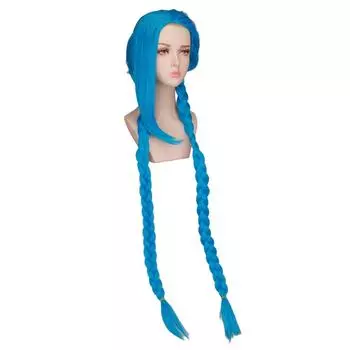 Профессиональный парик для косплея LOL Jinx, 120 см/46,8 дюйма, синие длинные синие косы, термостойкие синтетические парики для женщин и девочек, вечерние косплей 46inches