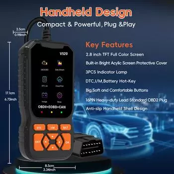 Professional OBD2 Scanner Diagnostic Tool, Enhanced Check Engine Code Reader, Car OBDII/EOBD Scanner оранжевый