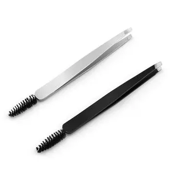 Professional Stainless Steel Eyebrow Pliers Oblique Eyebrow Clip Facial Beauty Makeup Appliances with Smudge Brush
