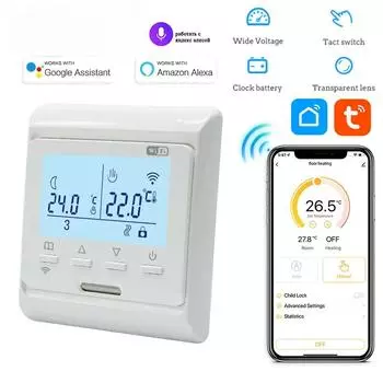 Программируемый термостат для теплого пола с WiFi 220 В 16 А, электрический домашний теплый пол, регулятор температуры, дистанционное управление с помощью приложения AC100-240V