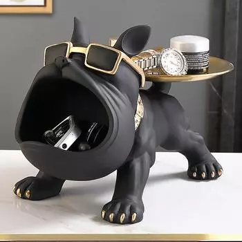 Прохладная скульптура собаки из смолы, декоративная фигурка бульдога, лоток для хранения монет, банк для входных ключей, держатель для закусок, статуя современного искусства для дома