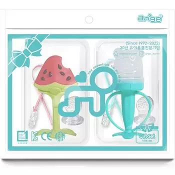 Прорезыватель для младенцев Anju 3D с арбузом + набор сеток для сока «Милый медвежонок», прорезыватель + сетка для сока + 2 сменных блока + 2 зажима (случайная доставка)+ 2 футляра, разные цвета