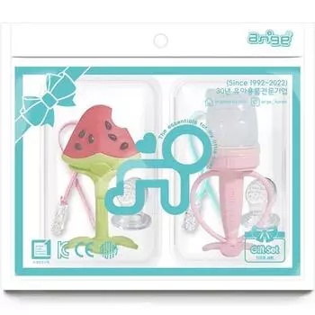 Прорезыватель для зубов Anju 3D в виде арбуза для младенцев + набор с сеточкой для кошачьего сока, прорезыватель + сеточка для сока + 2 сменных насадки + 2 зажима (случайная доставка) + 2 футляра, разные цвета