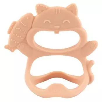 Прорезыватель для зубов I&B Chewy Wrist Teether + Чехол для переноски, Прорезыватель для зубов + Чехол, Мяу бежево-розовый, 1 шт., Детские товары из Кореи