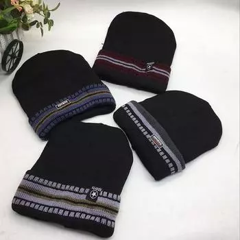 Простая и модная мужская вязаная шапка осень-зима новая утолщенная и бархатная теплая шерстяная шапка