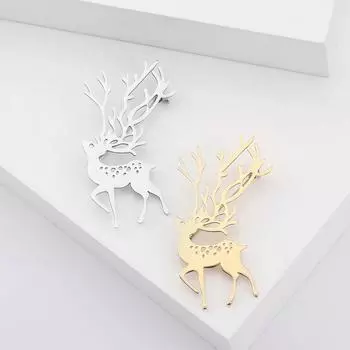 Простая и стильная брошь из гладкой нержавеющей стали Sika Deer, персонализированная универсальная булавка в виде животного-оленя