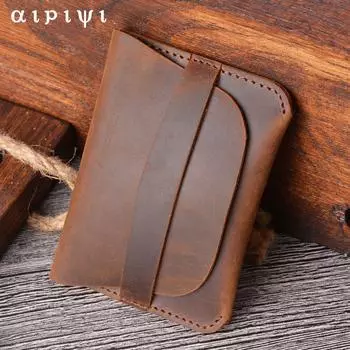 Простая креативная ретро-сумка для карт из коровьей кожи Crazy Horse Leather с зажимом для карт и кожаным кошельком для хранения