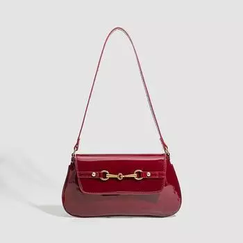 Простая сумка через плечо в стиле ретро Western Shiny Leather Underarm Bag Fashion Baguette Bag красный
