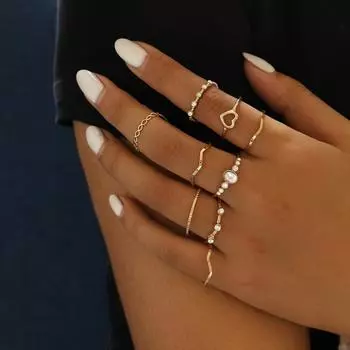 Простое кольцо Новое полое кольцо Love Кольцо из 9 частей в европейском и американском стиле с геометрической волной