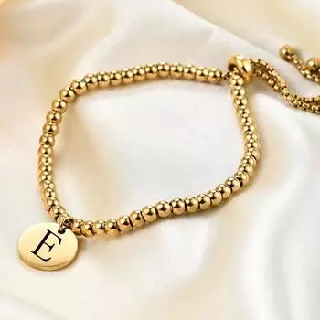 Простой браслет из титановой стали и нержавеющей стали с бисером, регулируемый круглый, 26 английских букв A