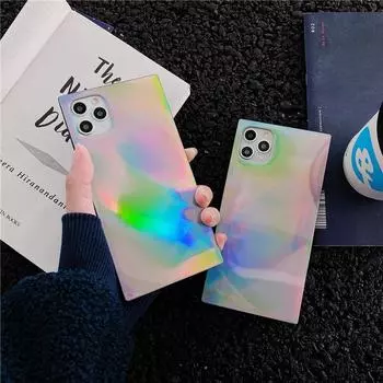 Простой квадратный чехол для телефона с лазерным рисунком для Iphone 13 Pro Max 12 11 Pro Max 7 8 Plus X Xr Xs Max Se 2020, мягкий силиконовый чехол, задняя крышка for-iPhone SE 2020