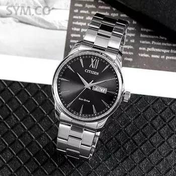 Простые черные металлические часы Citizen Eco-Drive