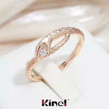 Простые кольца Kinel в форме змеи золотого цвета с цирконом 6