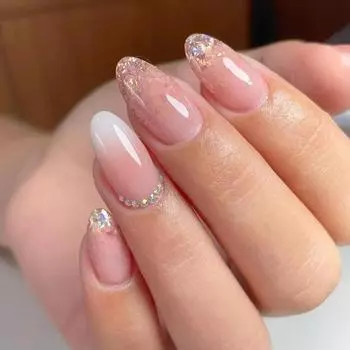 Простые накладные ногти с пудрой Pure Desire Girl, постепенное изменение цвета, блестящая пудра, алмазный ноготь, нежный ноготь с круглой головкой, ноготь