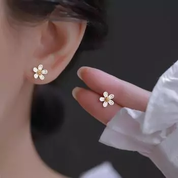 Простые серьги-гвоздики из стерлингового серебра 925 пробы с цветком для женщин, роскошные дизайнерские ювелирные аксессуары, предложения с белый