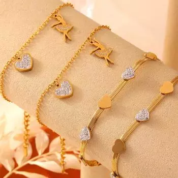 Простые украшения в форме персикового сердца Niche Love Accessories Браслет из титановой стали с бриллиантами для женщин