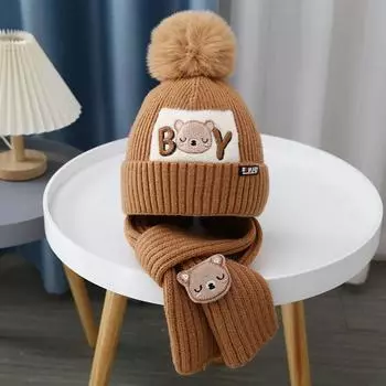 Protection Neck Bear Baby Hat Scarf Set Neck Scarf Solid Color Kids Crochet Hat Korean Style Children s Ear Protection Hat Boys